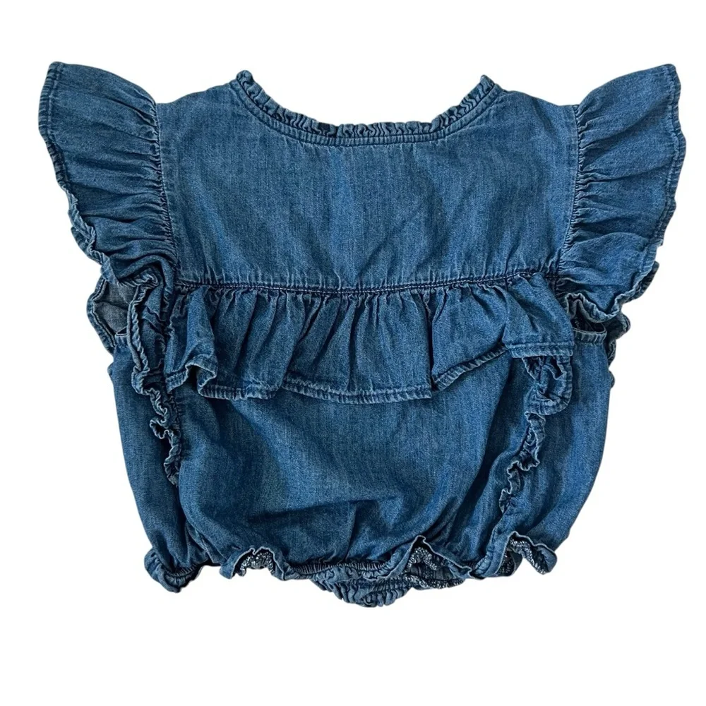Gap x LoveShackFancy Girl's Denim Ruffle Button-Front Top‎ Size L